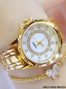 NARY 1pc Women's Elegant Quartz Watch, Fashion Rhinestone Inlay Dial & Steel Strap, Suitable For Daily Life, Party & Event Wear
