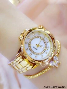 NARY 1pc Women's Elegant Quartz Watch, Fashion Rhinestone Inlay Dial & Steel Strap, Suitable For Daily Life, Party & Event Wear