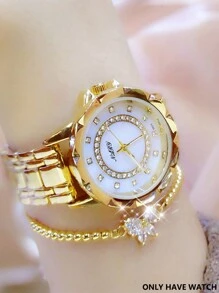 NARY 1pc Women's Elegant Quartz Watch, Fashion Rhinestone Inlay Dial & Steel Strap, Suitable For Daily Life, Party & Event Wear