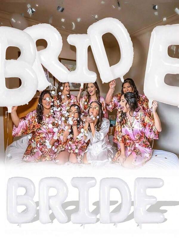 5pcs (1set) 16 Inch White 'BRIDE' Letter Foil Balloon For Bachelorette Party Wedding Decoration, Christmas
