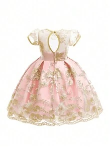 Girls' Embroidered Birthday Party Flower Girl Wedding Dress Princess Gown, Suitable For Wedding, Party, Evening, Does Not Include Headband