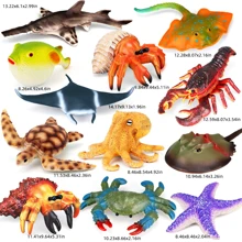 12 件/套大型海洋动物世界模型，8-14 英寸软 PVC 海洋生物雕像，包括海星、蝠鲼、螃蟹、马蹄蟹、锯鳐、龙虾、寄居蟹、黄貂鱼、海龟、河豚、章鱼、鹦鹉螺、鲨鱼、沧龙，教育学习玩具，生日礼物 - 彩色 - 查看 3