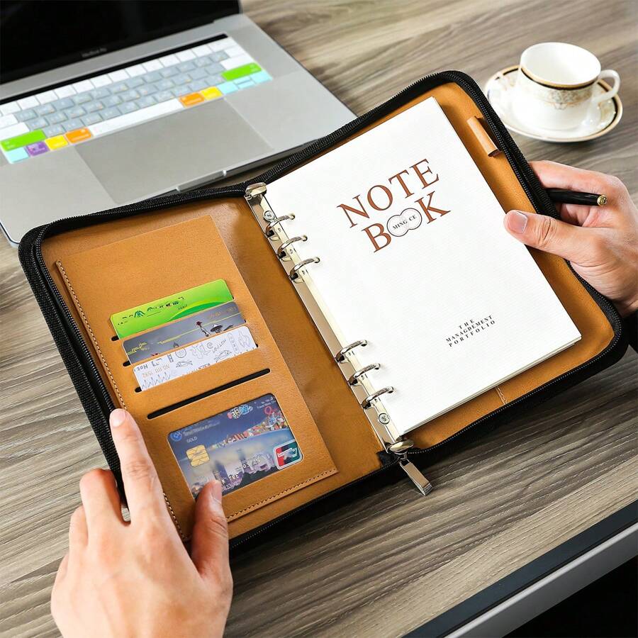 Notebooks Ring Binder With 80 Sheets 160 Pages Of Loose-Leaf Paper, Weatherproof Notebook Cover, A5 Notebook With Zippered For Folders, Cards Refillable 6-Ring Notepad - A5 - View 1