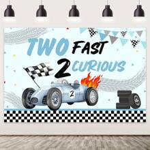 Birthday Background With Racing Theme, Retro Blue And Black "Two Fast 2 Curious" Banner, Party Decoration For Celebration, With Checkered Flags And Balloon Icons,Christmas - Multicolor - View 4