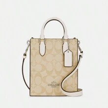 Coach Bolso de mano y bandolera North South Mini Tote de lona con firma para mujer CJ494 SIGHA - Caqui - Ver 1