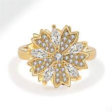 1 Piece Crystal Flower Ring For Women Knuckle Anti Stress Rings Adjustable Opening Fidget Anxiety Spinner Ring Jewelry