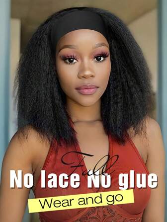 26 Inches Kinky Straight Headband Wig For Women Yaki Straight Wigs With Black Headband Kinky Afro Wigs For Momen For Daily Party ,Halloween, Cosplay,Christmas, Parties, Etc.