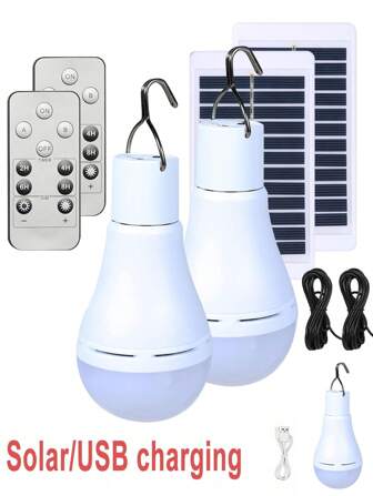 1个太阳能灯泡，带遥控定时器，4种模式，室内/室外USB供电太阳能灯，带定时器，适用于照明、飓风应急照明、徒步旅行和露营。