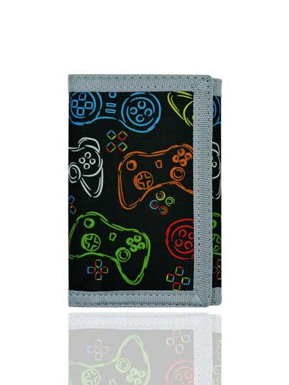 1pc Cartoon Black Game Console Tri-Fold Wallet For Kids, Suitable Gift For Boys And Girls For Everyday Use