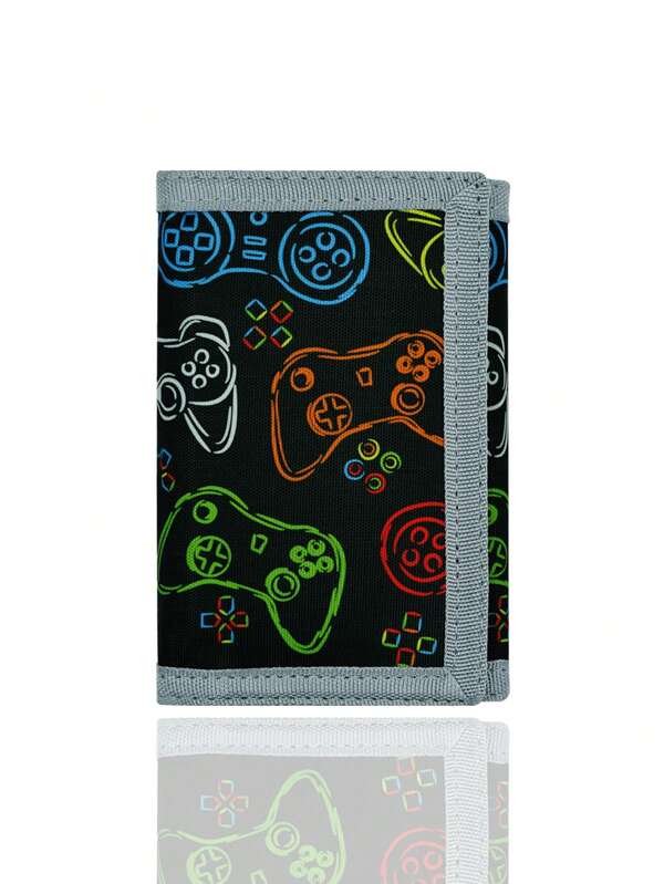 1pc Cartoon Black Game Console Tri-Fold Wallet For Kids, Suitable Gift For Boys And Girls For Everyday Use