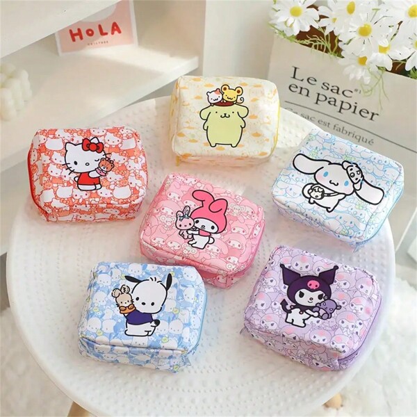 Sanrio 1 pièce/set Sac de rangement de serviette hygiénique léger de dessin animé Sanrio Kuromi Melody KT Pochacco Pompom Purin Cinnamoroll