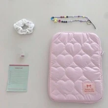 1 件甜美绣花线心和加垫多色马卡龙 15 英寸笔记本电脑包和 11 英寸 iPad 保护套，适用于三星、苹果、华硕、笔记本电脑、10.2/10.9/11/11.5 英寸平板电脑和 13/13.6/14/15.6 英寸笔记本电脑教室笔记本电脑包教室包教师储物袋教室收纳袋情人节 - 粉色 - 查看 2