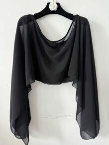 1pc Women's Sheer Chiffon Cape, Asymmetrical French Romantic Sun Protection Clothing Loose Outerwear With Resort Atmosphere, Short Length To Bare Midriff, Bikini Cover-Up