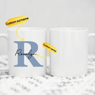 1 Piece Personalized Initials A-Z + Custom Name Mug - Design Custom Name Ceramic Coffee Mug, Morning Cup With Handle 11 Oz Summer Cold Drink Mug, Thermochromic Ceramic Mug Birthday Gift, For Anniversaries, For Valentine's Day, For Mother's Day, For Birthdays, For Children's Day, For Father's Day, For Graduation, For Weddings, For Housewarming Dining Room, Living Room, Bedroom, Office, Tea Room, Home, School