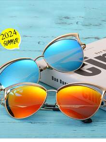 1 件复古猫眼时尚眼镜，带设计师金属框架，时尚猫眼罩，带南瓜、骷髅、蜘蛛、乌鸦、闹鬼声音和音乐盒、黑猫哭泣娃娃、女巫、绿光墓碑和棺材、哥特式僵尸/尸体装饰 - Mirror Red - 查看 4