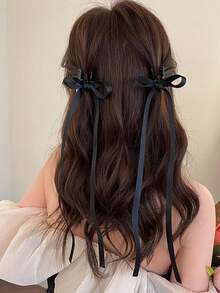 1 pieza Cinta larga de 36 cm de poliéster con lazo, clip de ballet, dulce, lindo, sentido de niña pequeña, pinza para el cabello, tocado, nuevo lazo, banda ondulante, clip de agarre dulce, tocado de coleta de niña, pinza de cabello senior, sentido, accesorios para el cabello femeninos, lazos de colores, pinzas para el cabello femeninas, estilosas - Multicolor - Ver 2