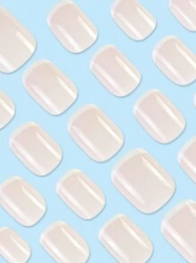 24pcs Short Square Minimalist French Design Manicure Set With White Tip, Suitable For Parties, Dancing Or Daily Wear Press On Nails