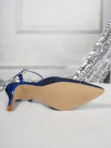 Glitter Closed Toe Sandals Women's Stiletto Heels Pointed-Toe Ladies' Dress Shoes