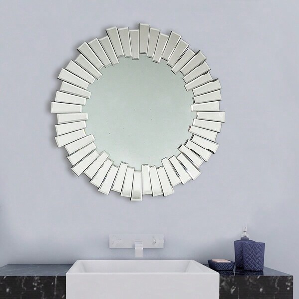 1 Stück 60x60cm dekorativer Wandspiegel aus Glas, klassisches silbernes Sonnendesign runder Spiegel für Wohnzimmer Schlafzimmer Badezimmer Zuhause