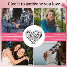 1 pièce Charm perles en forme de cœur avec zircone cubiques roses exquis de couleur argent, convient pour les bracelets serpent, les colliers pendentifs. Idéal pour la fabrication de bijoux DIY, cadeau pour petite amie pour la Saint-Valentin, anniversaire