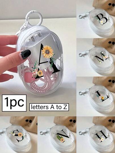 1PC Portable Mini Transparent Zipper Storage Bag, Compact Multifunctional Organizer, Headphone And Charger Case With Keychain, Transparent Travel Accessories, Exquisite And Compact, Suitable For Storing Small Items, Data Cable Storage Bag, Bracelet Bag, Makeup Bag,Flower Alphabet A To Z Pattern Sunflower Daisy