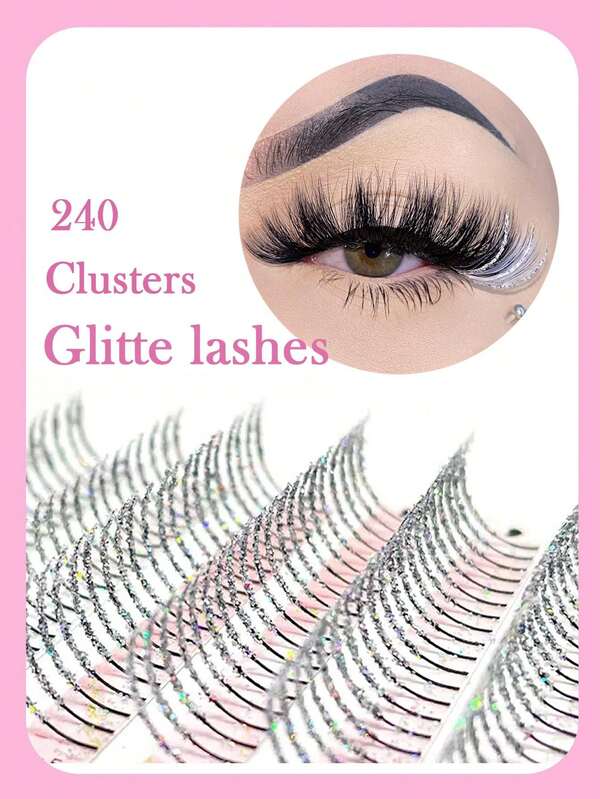 240pcs Sliver Glitter Lashes Super Shiny Colour False Eyelash Extensions Wholesale Premium Cosplay Sparkle Individual Lashes For Makeup