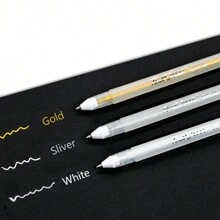 Weiß/Gold/Silber Textmarker für Studenten für Kunstzeichnungen, Skizzieren, glänzend, Schwarzer Karton Kulli (1 Stück/5 Stück/10 Stück) Schulmaterial, Rückkehr zur Schule