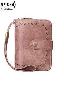 Cartera pequeña segura con bloqueo - Gran capacidad con monedero vintage con cremallera y muñequera - Cartera multifunción con múltiples ranuras para tarjetas para hombres y mujeres Monedero con cremallera y estilo vintage hueco como regalo (Rosa)