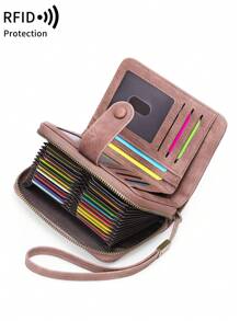 Cartera pequeña segura con bloqueo - Gran capacidad con monedero vintage con cremallera y muñequera - Cartera multifunción con múltiples ranuras para tarjetas para hombres y mujeres Monedero con cremallera y estilo vintage hueco como regalo (Rosa)