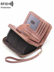 Cartera pequeña segura con bloqueo - Gran capacidad con monedero vintage con cremallera y muñequera - Cartera multifunción con múltiples ranuras para tarjetas para hombres y mujeres Monedero con cremallera y estilo vintage hueco como regalo (Rosa)
