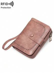 Cartera pequeña segura con bloqueo - Gran capacidad con monedero vintage con cremallera y muñequera - Cartera multifunción con múltiples ranuras para tarjetas para hombres y mujeres Monedero con cremallera y estilo vintage hueco como regalo (Rosa)