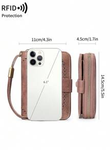 Cartera pequeña segura con bloqueo - Gran capacidad con monedero vintage con cremallera y muñequera - Cartera multifunción con múltiples ranuras para tarjetas para hombres y mujeres Monedero con cremallera y estilo vintage hueco como regalo (Rosa)