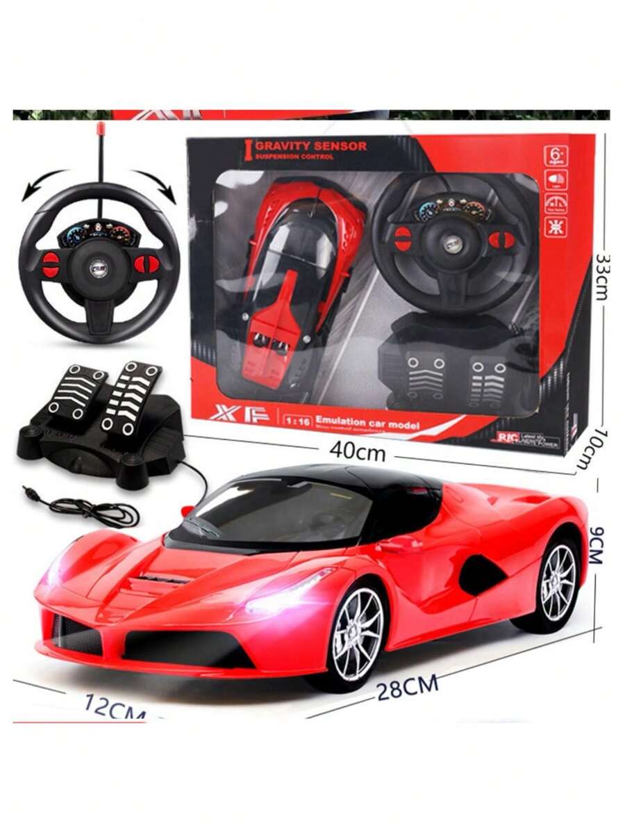 Carros de control con simulación con pedal, carro de control remoto con pila recargable ,Sensor de gravedad del volante de simulación de coche deportivo - Rojo - Ver 1