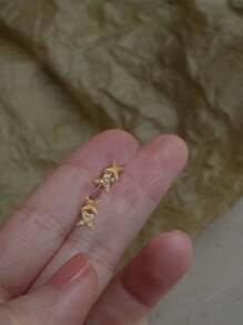 方晶鋯石裝飾耳釘 - 金黃色 - 查看 3