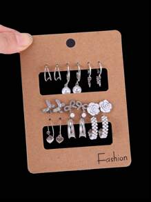 24 件仿珍珠心形耳环女士耳饰套装适合日常使用随机发货黑色或白色情人节卡片