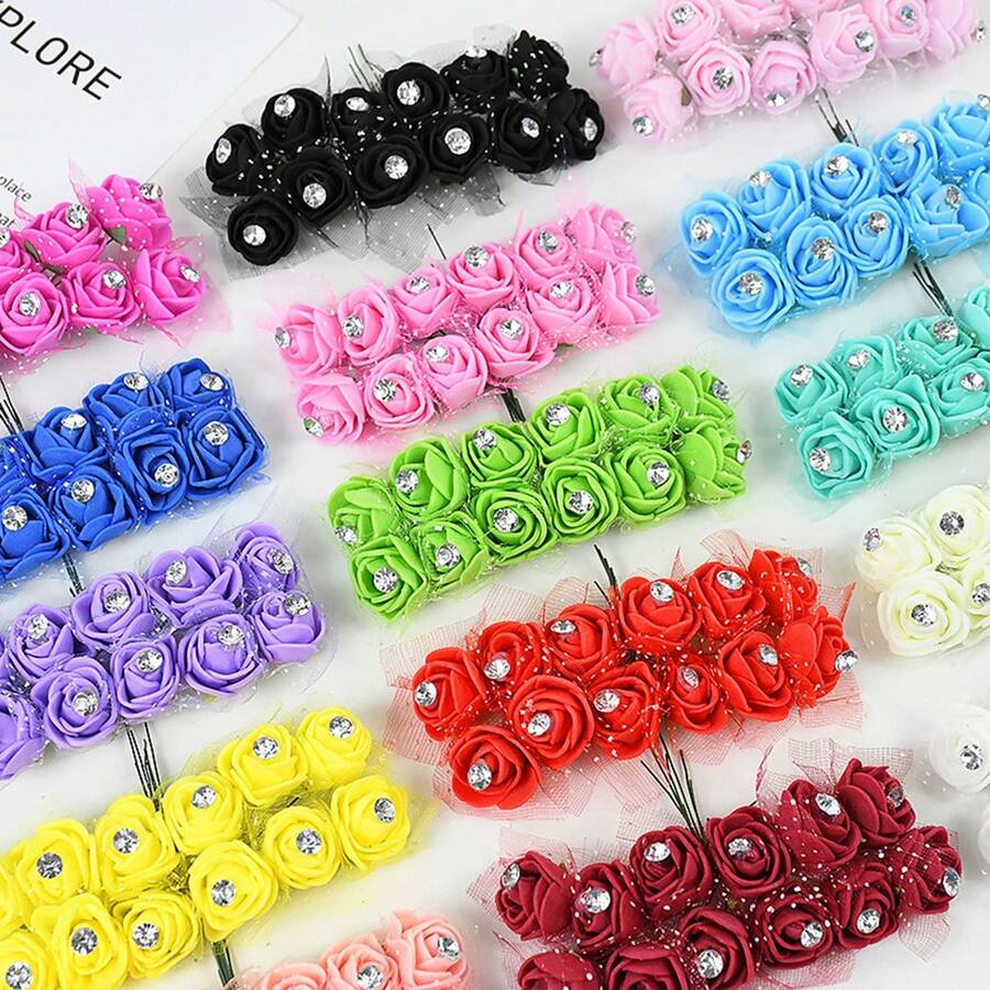 144 chiếc hoa hồng xốp nhân tạo kim cương 2cm tự làm vòng hoa thủ công trang trí tiệc cưới làm sổ lưu niệm hoa giả - Nhiều màu - Xem 1