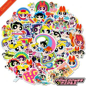THE POWERPUFF GIRLS 50 Piezas de Pegatinas Kawaii Lindas de Dibujos Animados, Pegatinas Impermeables de Vinilo para Botellas de Agua, Portátiles, Álbumes de Recortes, Patinetas, Paquete de Pegatinas como Regalo de Cumpleaños [Licencia Oficial]