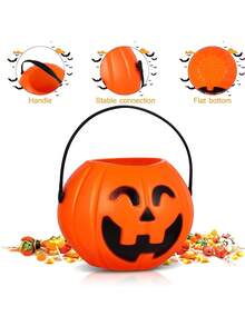 6/12 Bí Ngô Halloween Kẹo Xô Mini Di Động Nhựa Bí Ngô Xô Lừa Hoặc Trị Xô Cho Dự Tiệc - trái cam - Xem 4