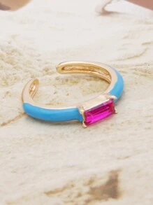 1 Open-Ended Ring Bohemian Candy Color Drip Oil Rectangle Glass Stackable Ring For Women - Statement Jewelry Gift - Geometry - View 9