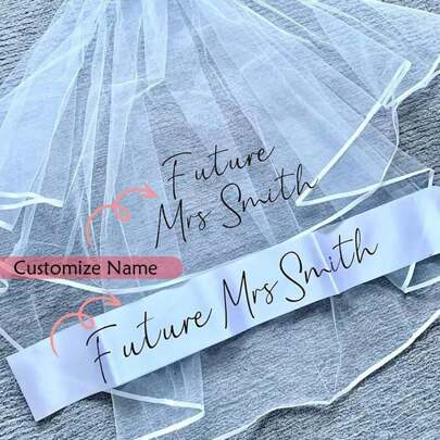 Personalized Custom Future Mrs Veil & Sash Bach Weekend Bachelorette Hen Party Bridal Shower Wedding Bride Decoration Gift 1pc, Easy To Clean, Breathable, Ornamental Exquisite, Stylish, Fashionable, Modern Tea Room, Home, Garden, Office, For Anniversaries, For Valentine's Day, For Mother's Day, For Birthdays, For Father's Day, For Graduation, For Weddings, For Housewarming, Customized Wedding Crafts, Summer Holiday, Xmas Decoration, Autumn Home Refresh