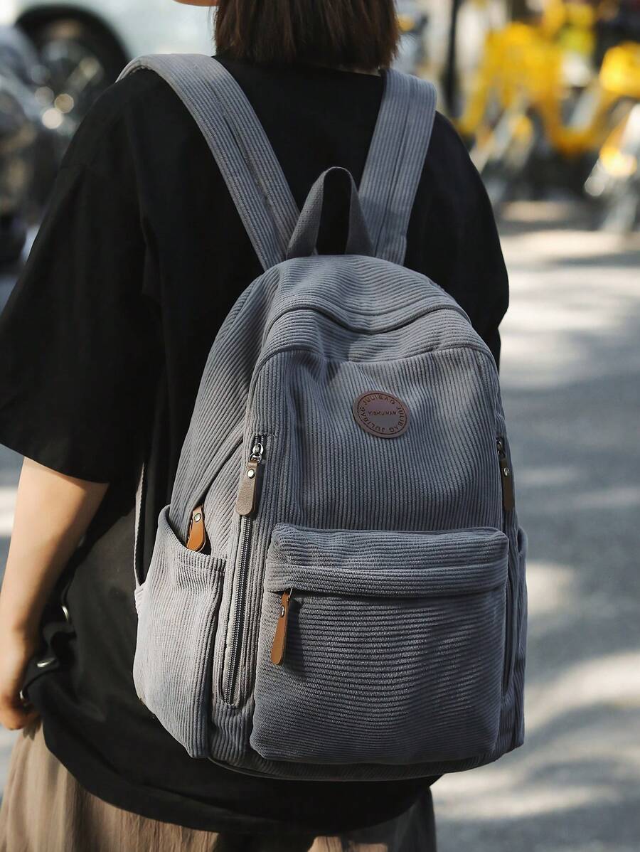 Minimalist Large Capacity Solid Color Backpack - Grey - View 1
