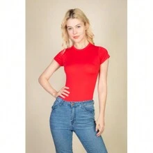 Crew Neck Bodysuit With Short Sleeves