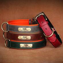 Personalized Solid Color PU Leather Dog Collar, Engraved Name Tag, Adjustable Anti-Lost, Suitable For Small Medium Dogs, Pet Lovers - Brown - View 7