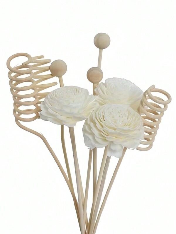 9 piezas de flores de tongcao, flores de sola, cuentas de madera curvadas naturales de ratán para decoración, difusor, desodorante, accesorios de aromaterapia DIY