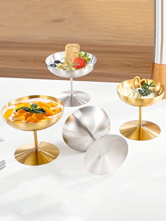 1入不銹鋼冰淇淋杯，高腳冰淇淋杯，布丁慕斯水果沙拉杯，適用於家庭廚房，餐廳，旅館，廚房用品，餐具配件