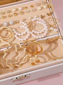 Conjunto de 99 piezas de colgantes minimalistas con diseños de mariposa, geométricos, retorcidos, perla falsa, corazón, infinito, multicapa, rhinestone y en forma de C para mujer, que incluye aretes, pendientes, aros y anillos, adecuado para citas, fiestas, uso diario, festivales, sin caja de regalo para San Valentín, mamá, madre, Día de la Madre