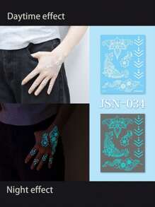 2024年新款黑色白色草木染花紋光暈暫時性紋身貼紙，頸部，手臂，鎖骨貼紙，1入 - 彩色 - 查看 23