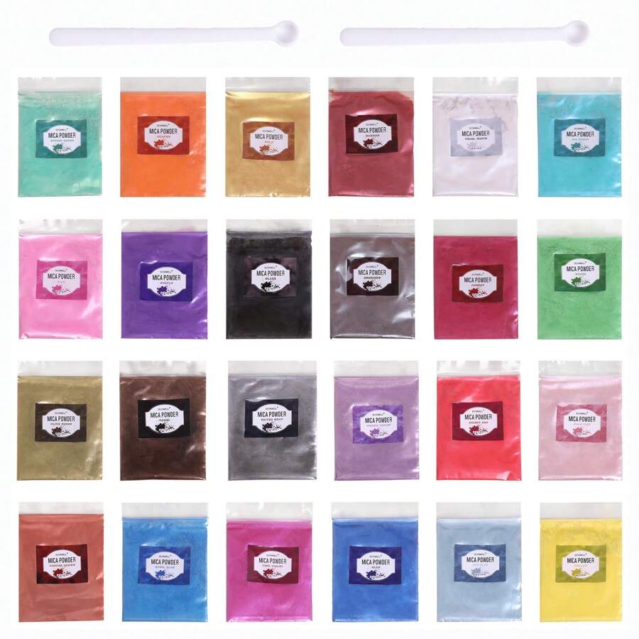 3g/Bag 24-Color Mica Pearl Powder Set With 2 Tools, For Silicone Mold Making, Epoxy Resin, Candle Dyeing, Filling