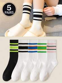 1/5 双女士中筒袜、长袜、白袜、女士袜子、可爱袜子、女童袜子、黑袜子、网眼透气细节、导轨透气孔设计、吸湿排汗、柔软滑爽，适合各种节日、运动、休闲、商务等日常穿着，一年四季均可穿着，颜色组合随机。 - 彩色 - 查看 4