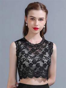 1pc Women's Black And White Lace Trim Anti-Emptied Chest Paste, Inner Decorative False Collar Valentine's Day - Lace Collar - View 3